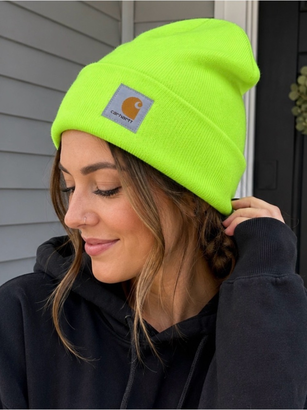 Carhartt Neon Lime Cuffed Beanie with Logo Patch
